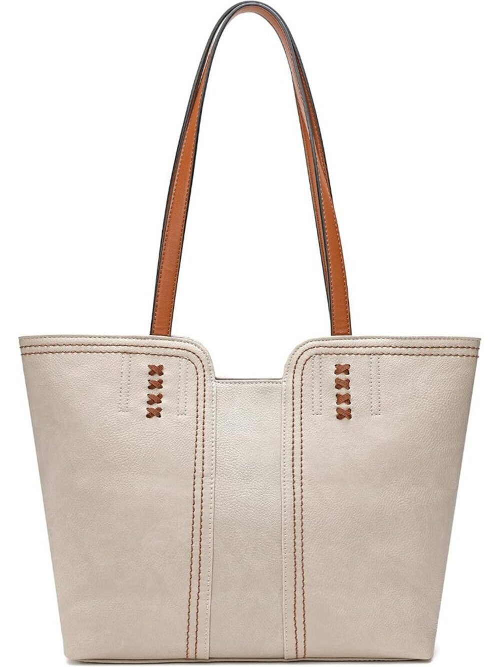 Women's Ivory Beige Vegan Leather Classy Look West Tote Handle Satchel Purse